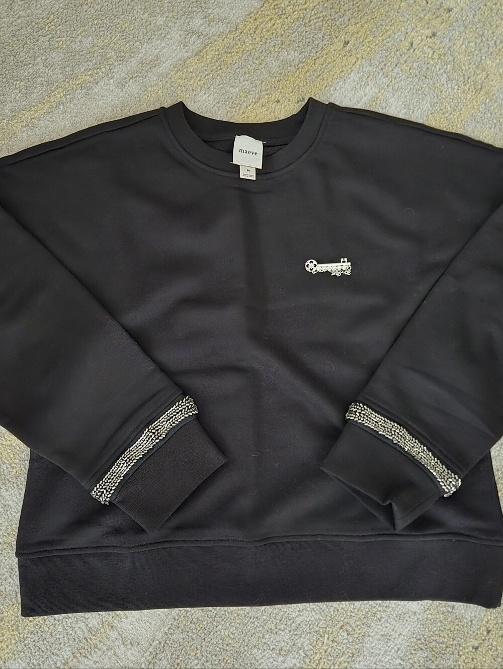NWT Anthropologie Black Embellished Crewneck Sweatshirt